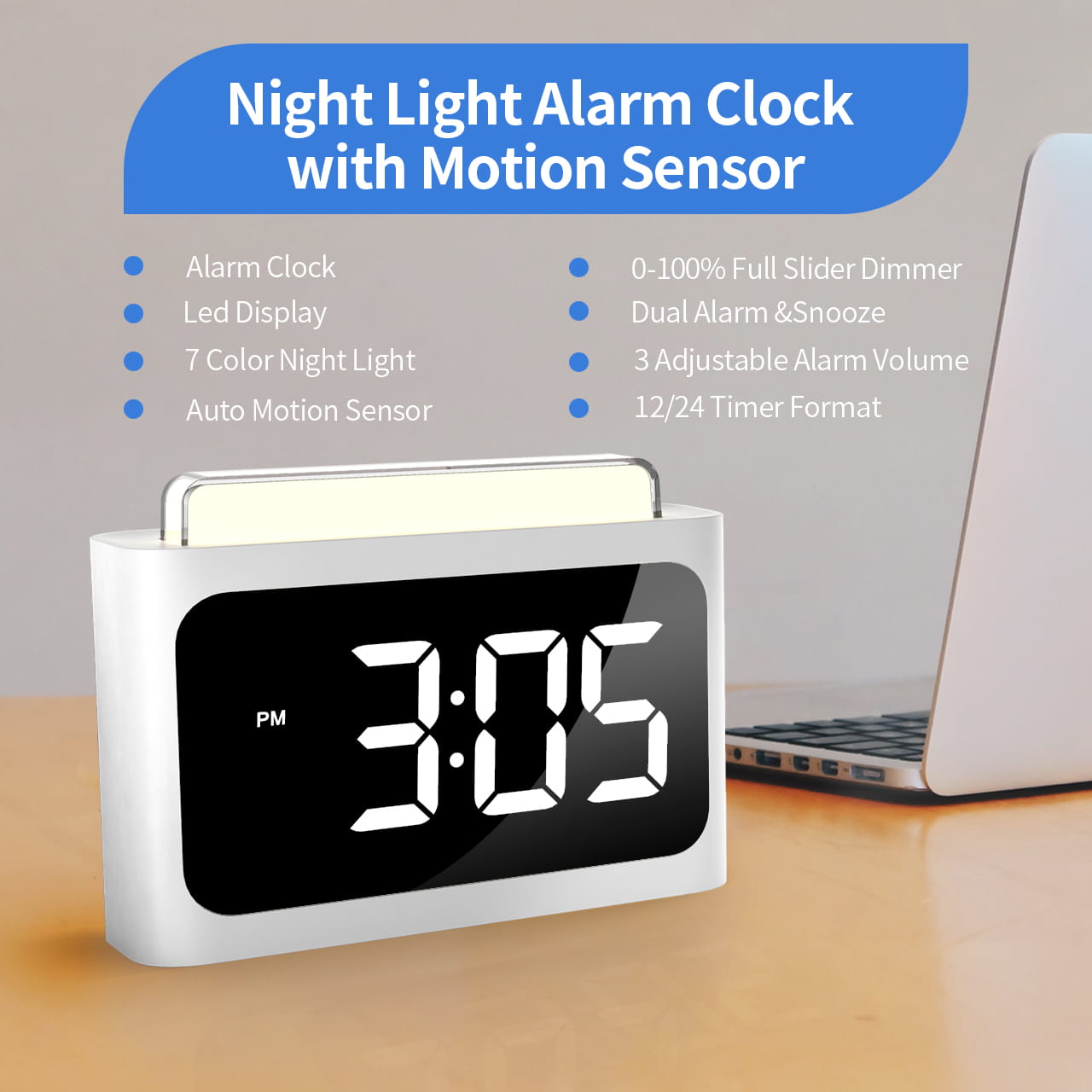 7 color night light alarm clock