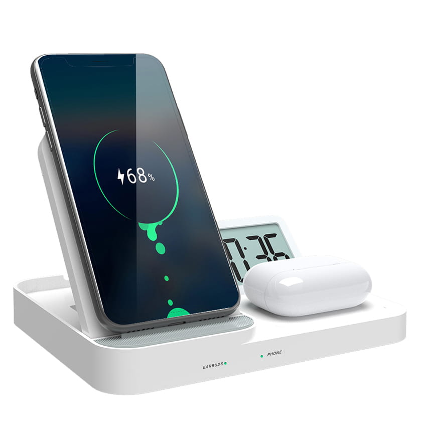 Wireless Charger | 3 in 1 Qi Certified 15W Fast Wireless Charging Station Clock