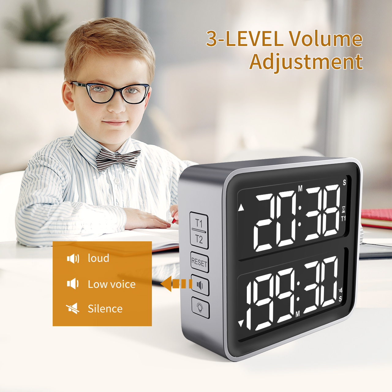 Digital Kitchen Timer with Dual Countdown Stop Watches /Magnetic Timer Clock with Adjustable Loud