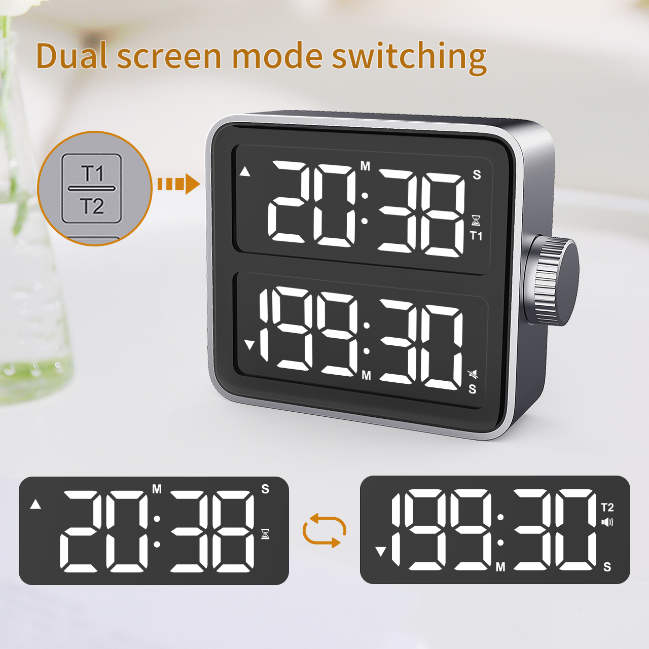 Digital Kitchen Timer with Dual Countdown Stop Watches /Magnetic Timer Clock with Adjustable Loud