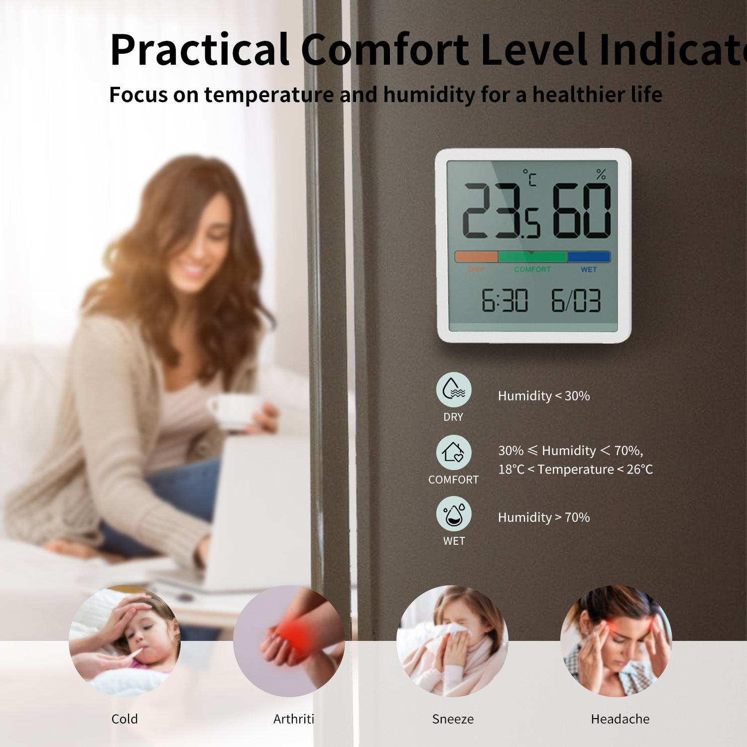 Indoor Room LCD Electronic Temperature Humidity Meter Digital Thermometer Hygrometer with Weather Station Alarm