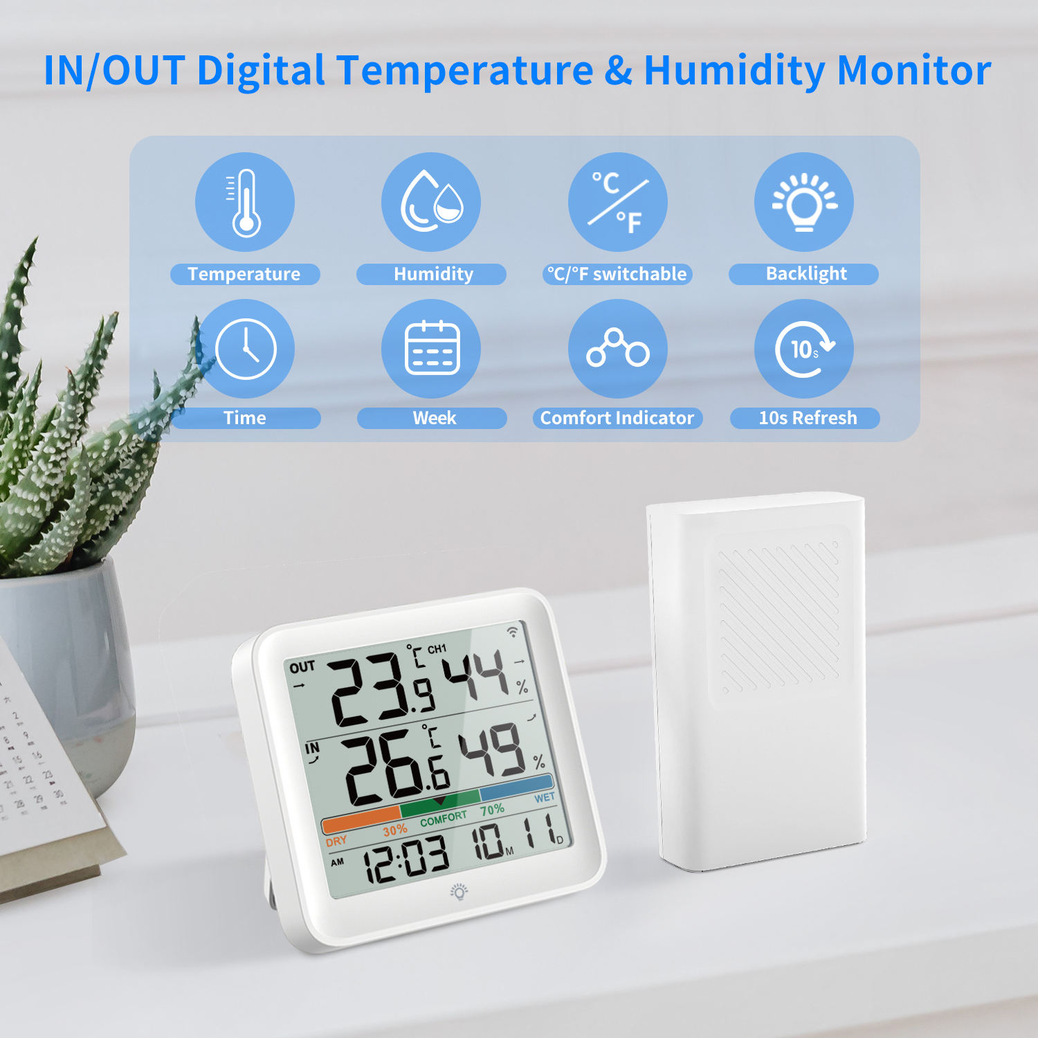 Babyroom Thermometer Humidity Meter LCD Display Digital Thermometer Hygrometer High Sensitive Fast Read Waterproof for outdoor