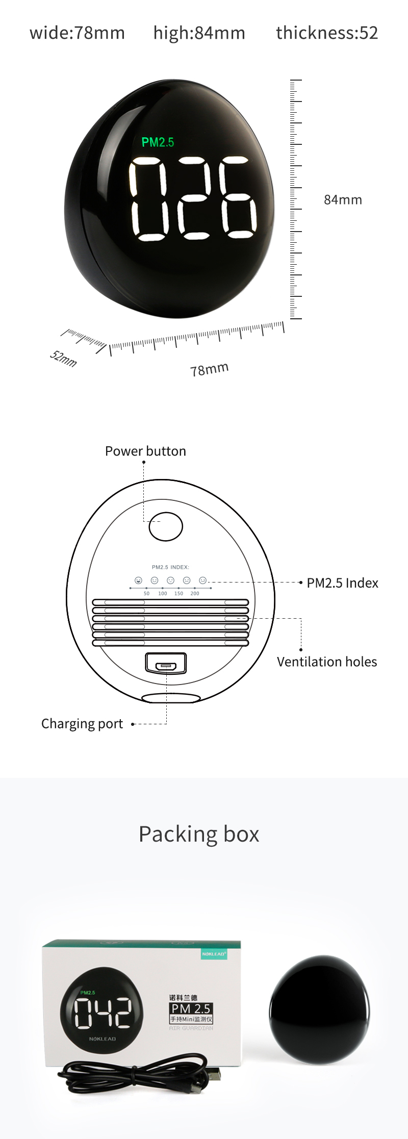 China Factory Supply Wholesale Handheld Indoor Air Quality Monitor/Smart Portable PM 2.5 detector indoor air quality