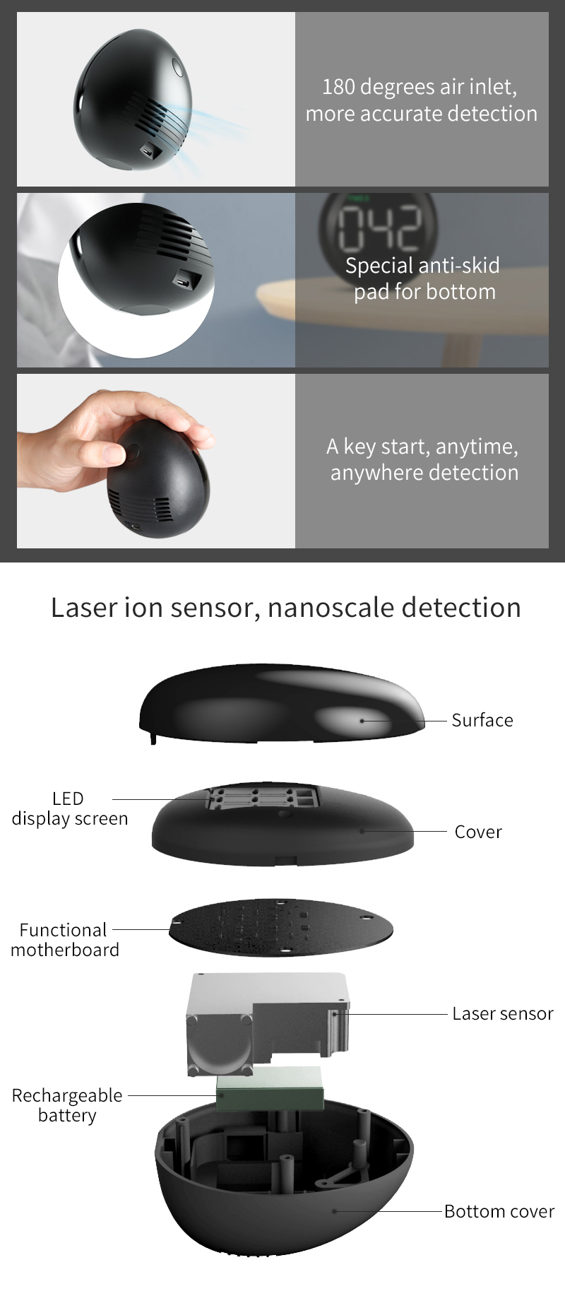 China Factory Supply Wholesale Handheld Indoor Air Quality Monitor/Smart Portable PM 2.5 detector indoor air quality