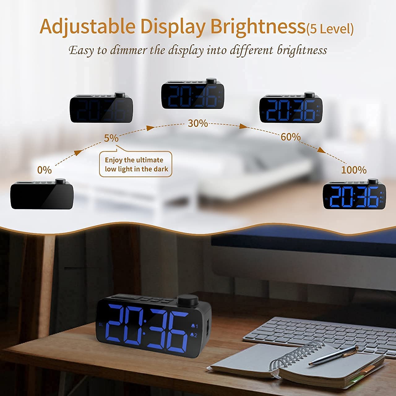 Modern Electronic Table Desktop Brightness Adjustable Twin Bell Radio Alarm Clock Manufacturers