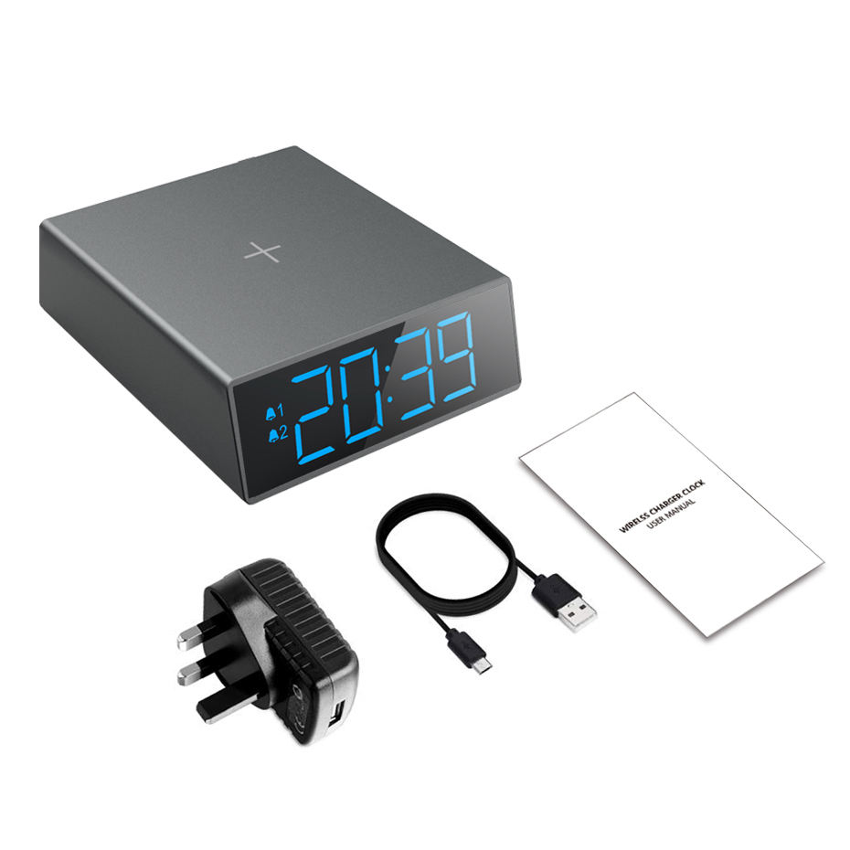 Digital LED Alarm Clock 10W Wireless Fast Charging Desktop Snooze Electronic 12/24 Hour Display