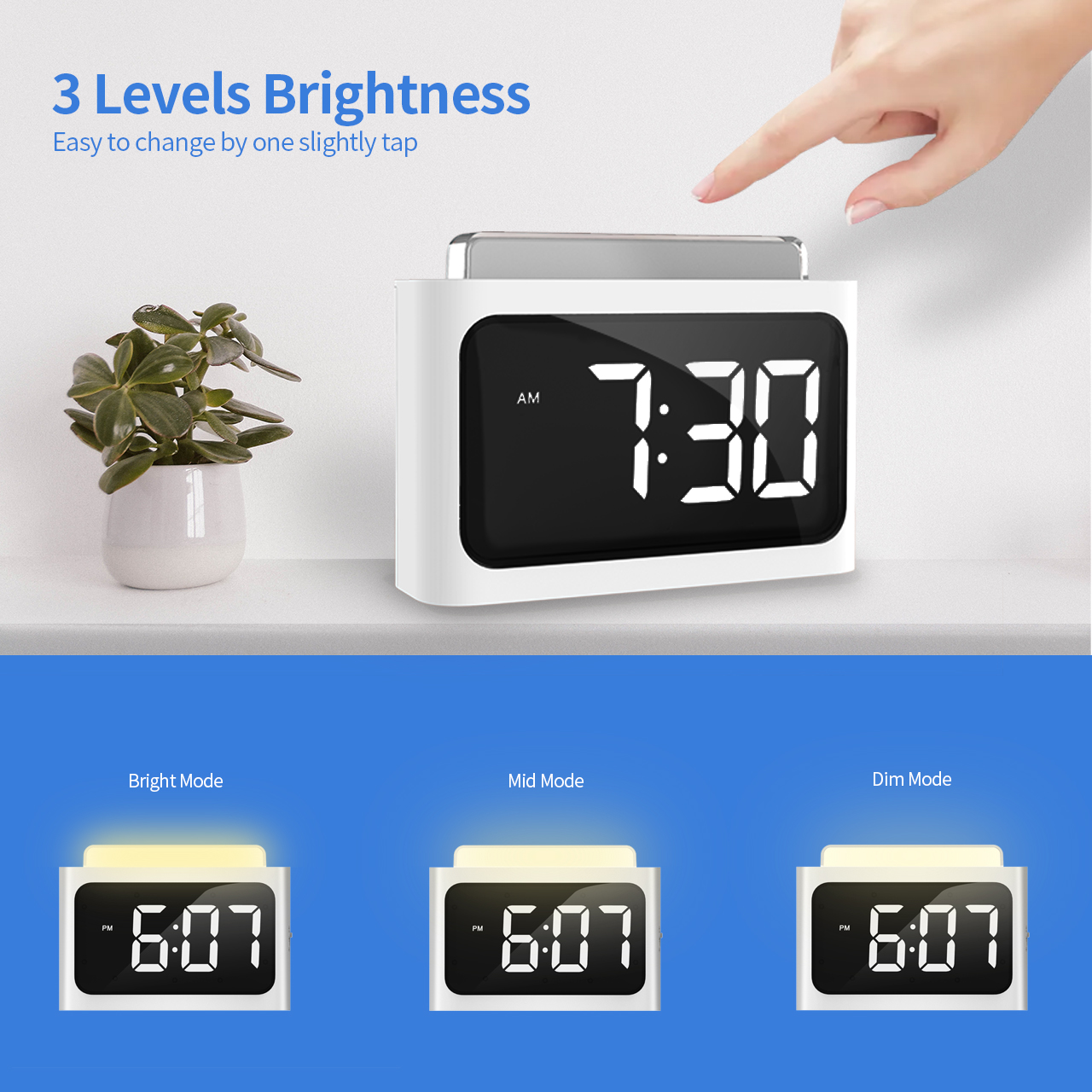 Digital Bedside Alarm Clock with 8 Color Night Light: 4.72in LED Screen with Dual Loud Alarm, Snooze, 12/24H, Adjustable Volume and Brightness, Mains Powered Clock for Adults Seniors Kids