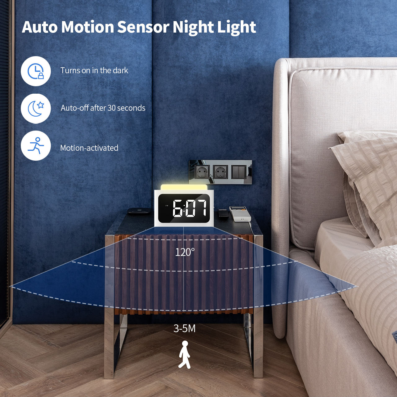 Digital Bedside Alarm Clock with 8 Color Night Light: 4.72in LED Screen with Dual Loud Alarm, Snooze, 12/24H, Adjustable Volume and Brightness, Mains Powered Clock for Adults Seniors Kids