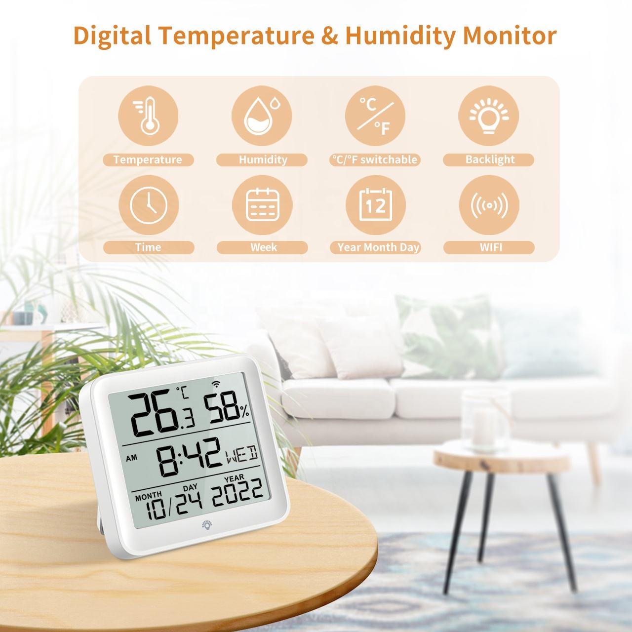 metal wall clock with thermometer plus hygrometer meter pet house digital thermometer reptile wifi thermometer hygrometer wi-fi