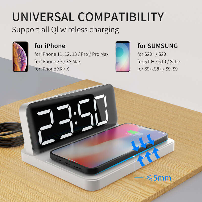 Alarm Clock Fast Charge Wireless Alarm Clock Charger Safe watch charger, harmless bedroom for home use