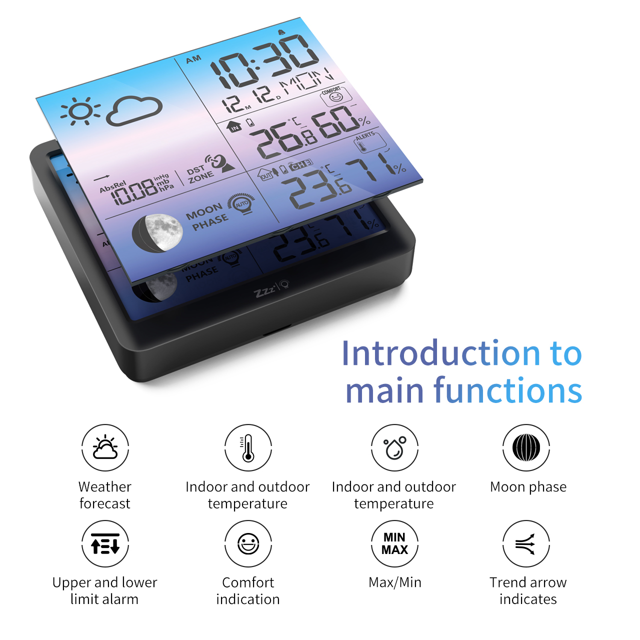 Weather Station Indoor Outdoor Thermometer Large LCD Display Digital Temperature Humidity Monitor,with Calendar and Automatic Light Sensing Function Weather Hygrometer Thermometer Clock