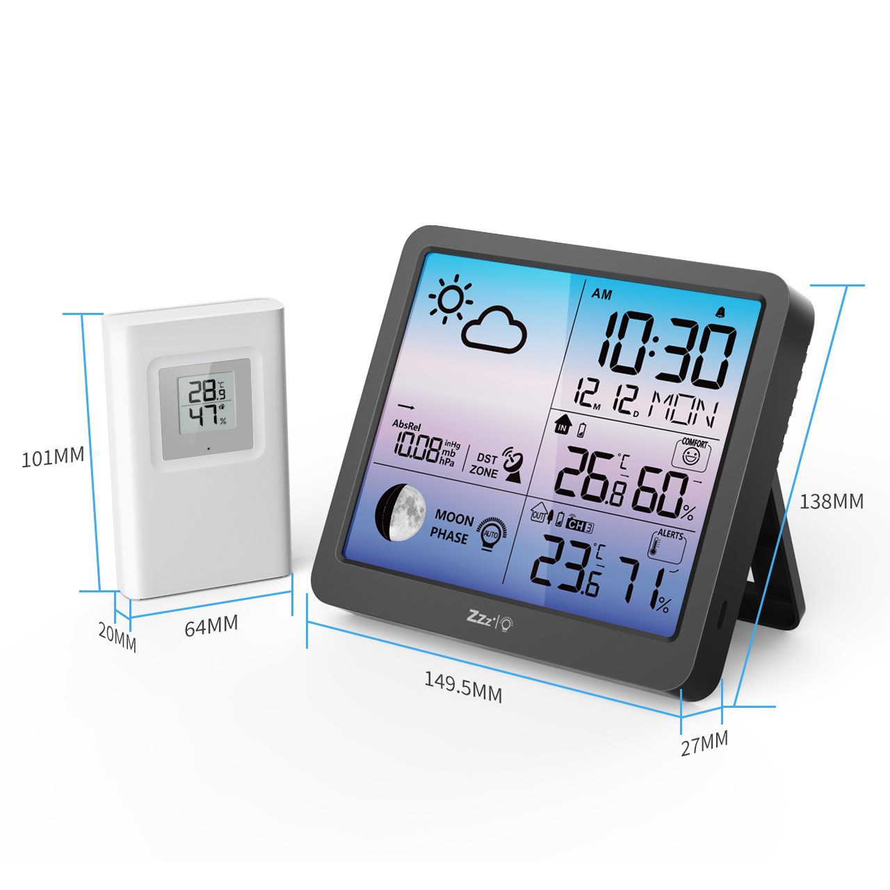 Weather Station Indoor Outdoor Thermometer Large LCD Display Digital Temperature Humidity Monitor,with Calendar and Automatic Light Sensing Function Weather Hygrometer Thermometer Clock