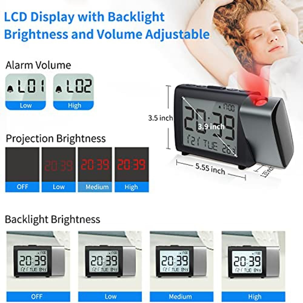 Lcd Digital Time Weekend Mode Calendar Function Classroom Table Desk Time Projection Alarm Clock