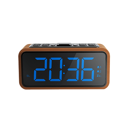 Digital Home Electronic Clock, Alarm Clock, FM Wooden Digital Alarm Clock Radio with Large LED Display, Brightness Dimmer and Snooze, Dual Alarm 12/24h