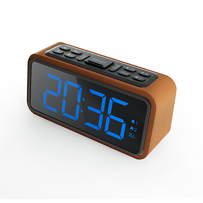 Digital Home Electronic Clock, Alarm Clock, FM Wooden Digital Alarm Clock Radio with Large LED Display, Brightness Dimmer and Snooze, Dual Alarm 12/24h