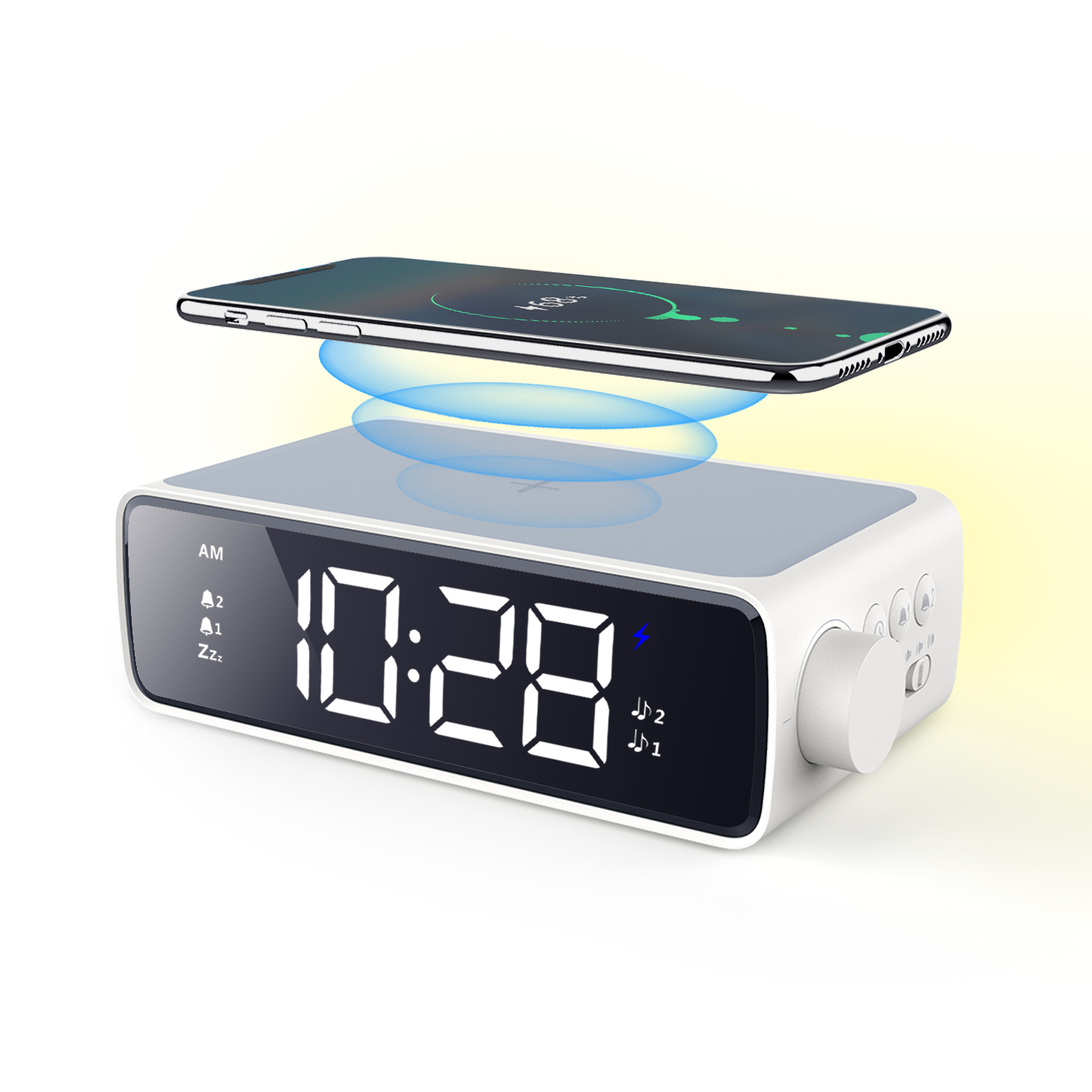 Alarm Clock with Wireless Charging Pad, Sleep Timer, 15W Wireless Charger for iPhone Additional USB Port