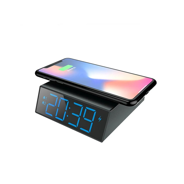 Digital LED Alarm Clock 10W Wireless Fast Charging Desktop Snooze Electronic 12/24 Hour Display