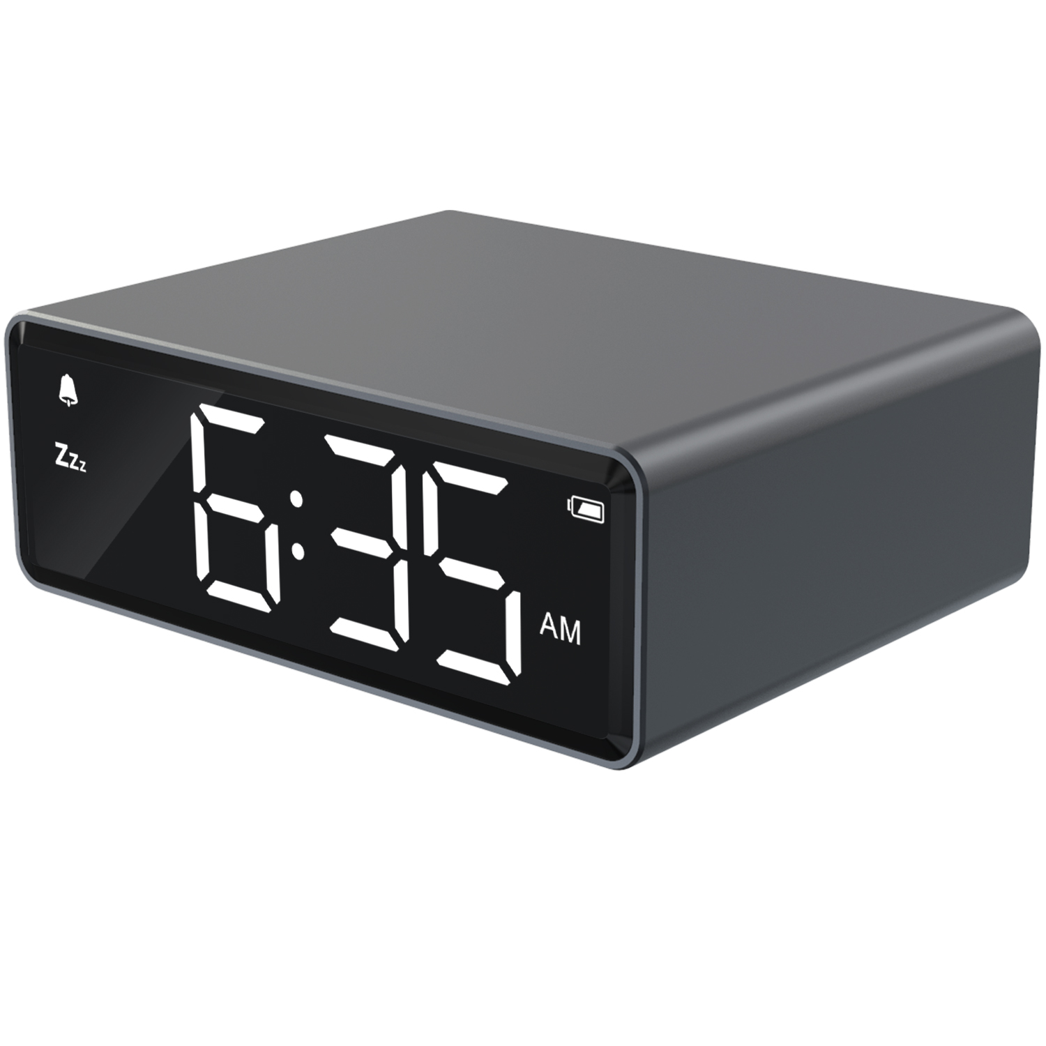 Digital alarm clock: 4-brightness LED display, 12/24h snooze, power adapter with battery backup