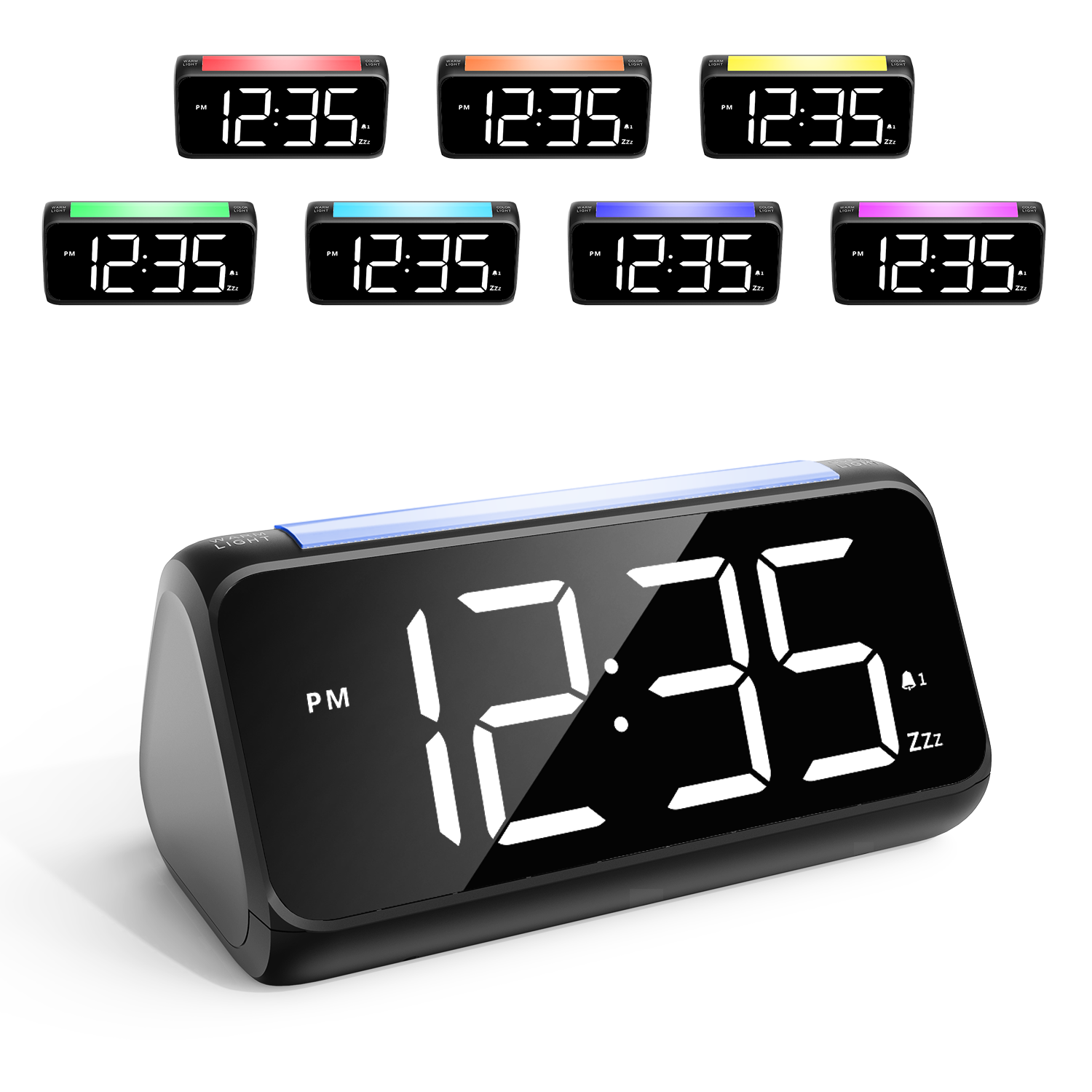 Digital Alarm Clocks for Bedroom, RGB Color Changing Digital Clock, Led Alarm Clock with Snooze Mode, Night Light, USB Charger, Bedside Clocks for Kids Adult Heavy Sleepers