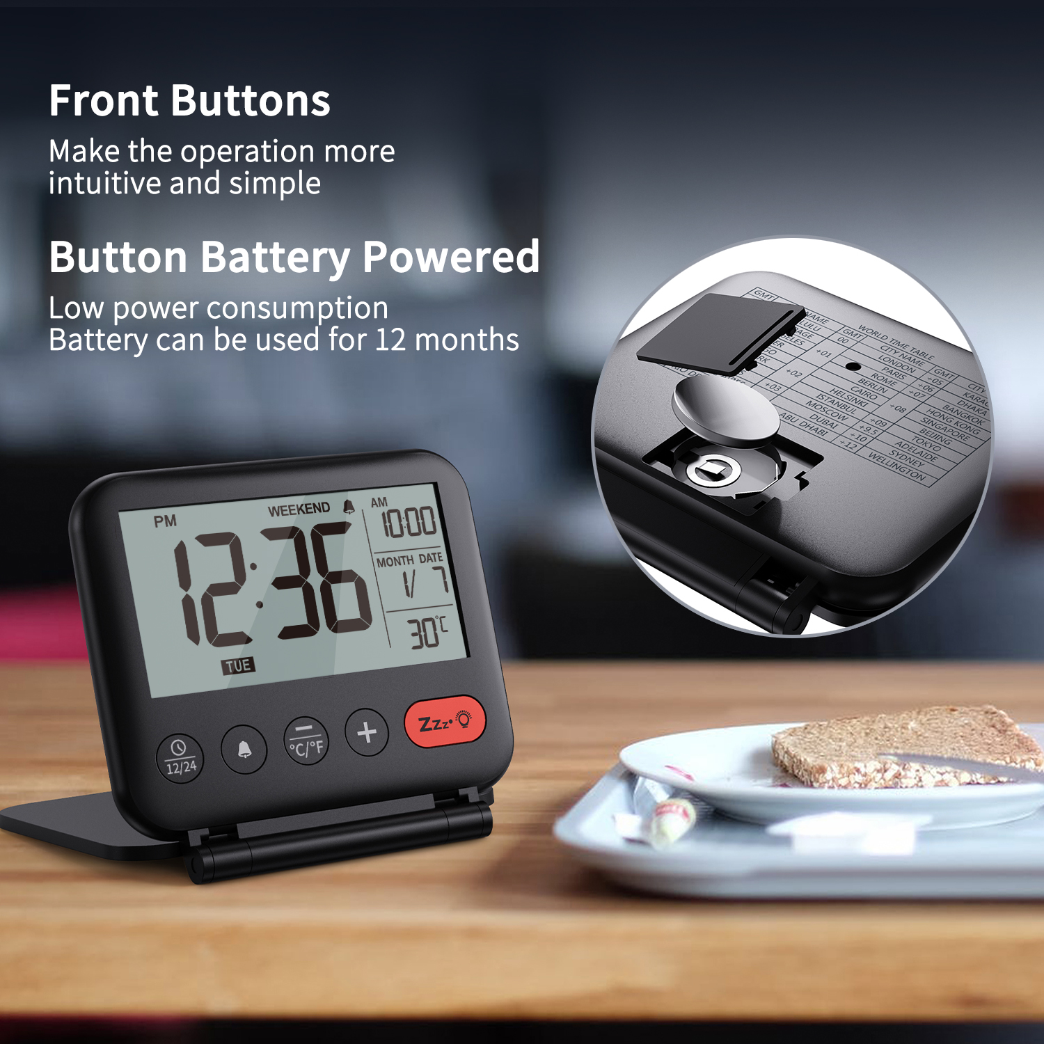 Table Clocks Portable Digital Travel Alarm Clock Creative Mini LCD Foldable Mirror Temperature Makeup Snooze Bedroom Desk