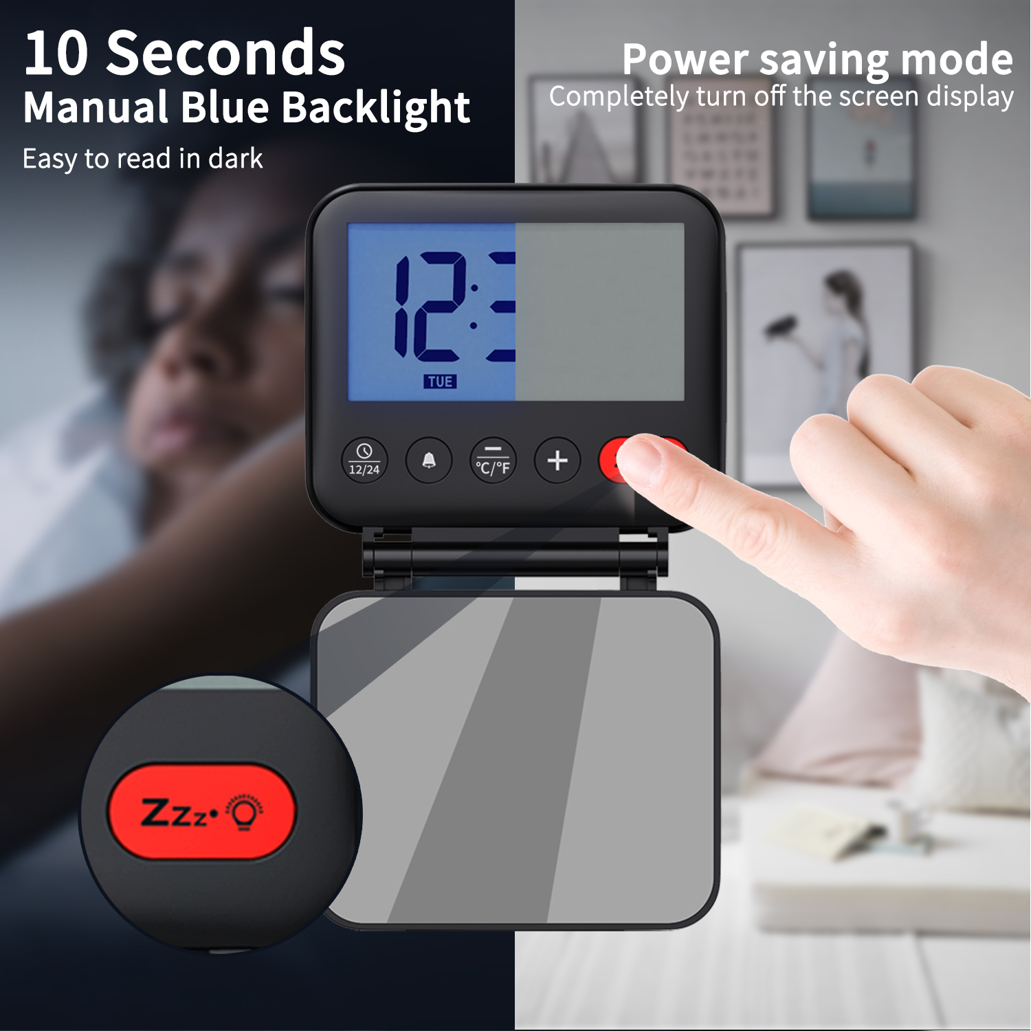 Table Clocks Portable Digital Travel Alarm Clock Creative Mini LCD Foldable Mirror Temperature Makeup Snooze Bedroom Desk