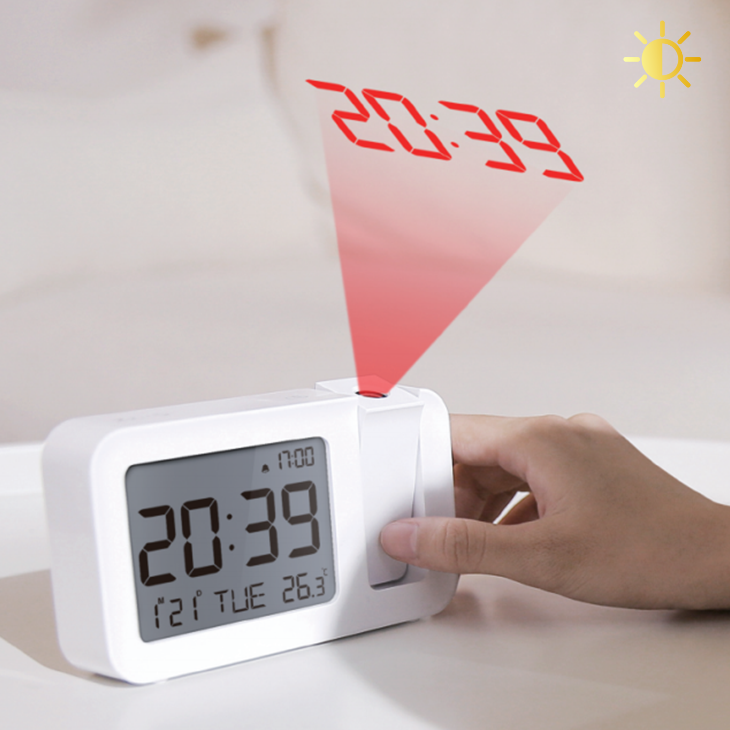  Projection Clock, Projector Clock, Wall / Ceiling Projection, Continuous Projection, USB & Battery Operated, 2-Way Power Supply, 120 Degree Rotation Adjustment, Large Screen, Brightness/Volume