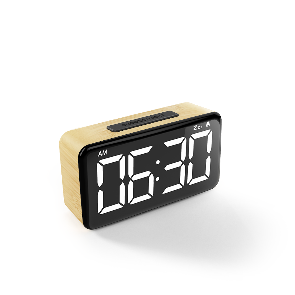 Digital Alarm Clock 6 Inch LED Digit Display Wood Grain Alarm Clock with Snooze Function, 6 Levels of Dimming Brightness, USB Rechargeable, Modern Minimalist Style Alarm Clock for Bedroom Decor, Desk, Bedside, Office