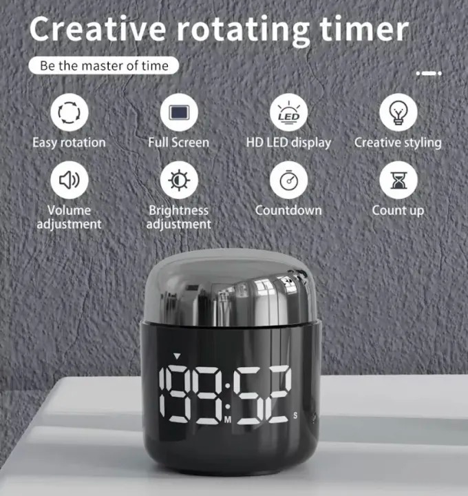 Digital Timer Timer Learning, Full Screen LED Timer, For Use In The Dark, Maximum Settings 199 Minutes, 55 Seconds, 3 Levels of Volume, Floor Switching, Learning, Kitchen, Cooking, Skin Care, Forward and Reverse Timer, Time Management