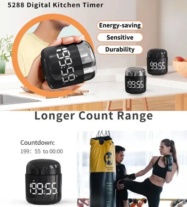 Digital Timer Timer Learning, Full Screen LED Timer, For Use In The Dark, Maximum Settings 199 Minutes, 55 Seconds, 3 Levels of Volume, Floor Switching, Learning, Kitchen, Cooking, Skin Care, Forward and Reverse Timer, Time Management