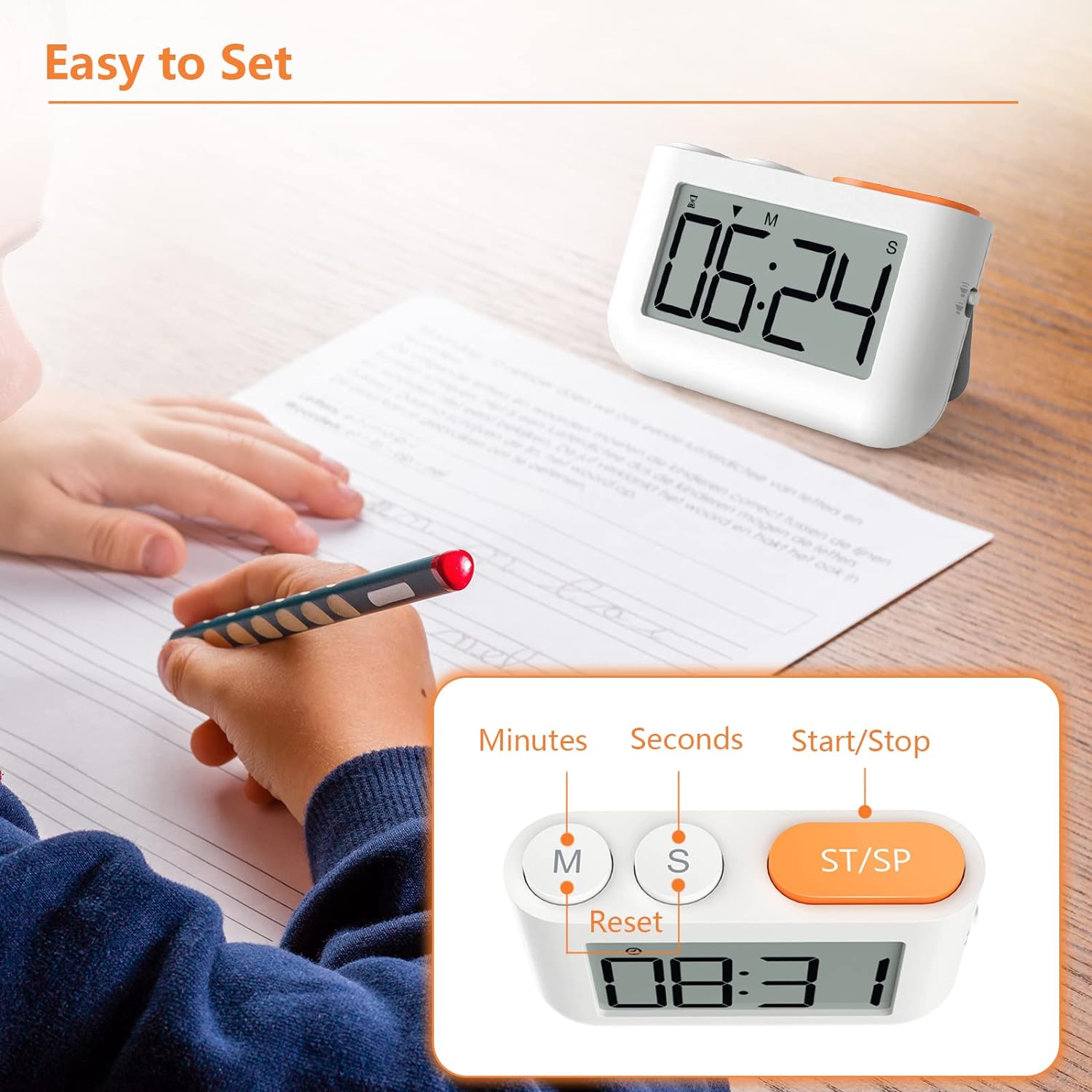 Digital Kitchen Magnetic Cooking Egg Timer with Loud Alarm for Baking Workouts Kids Countertop Desktop Classroom Bathroom