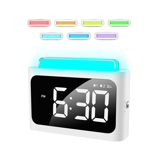 Digital Bedside Alarm Clock with 8 Color Night Light: 4.72in LED Screen with Dual Loud Alarm, Snooze, 12/24H, Adjustable Volume and Brightness, Mains Powered Clock for Adults Seniors Kids
