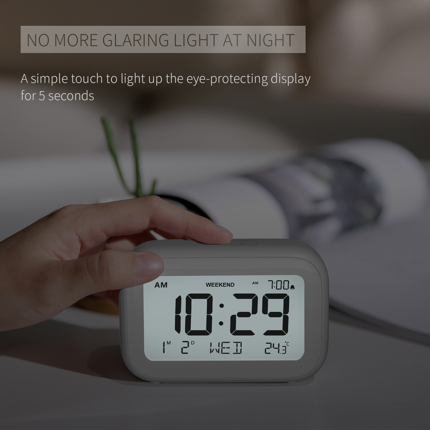 Digital Alarm Clock for Bedroom Travel Office - Modern Minimalist Style, LCD Display Adjustable Volume Snooze 12/24 Hour and Weekend Mode, Easy Setting