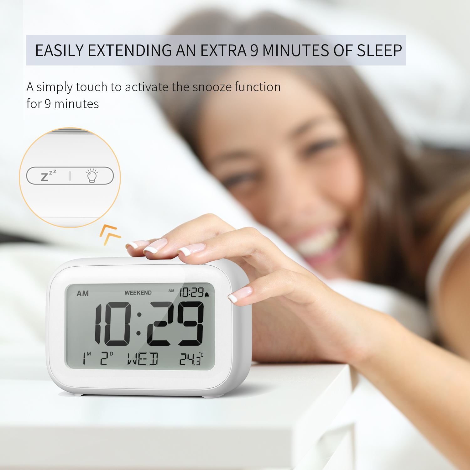 Digital Alarm Clock for Bedroom Travel Office - Modern Minimalist Style, LCD Display Adjustable Volume Snooze 12/24 Hour and Weekend Mode, Easy Setting