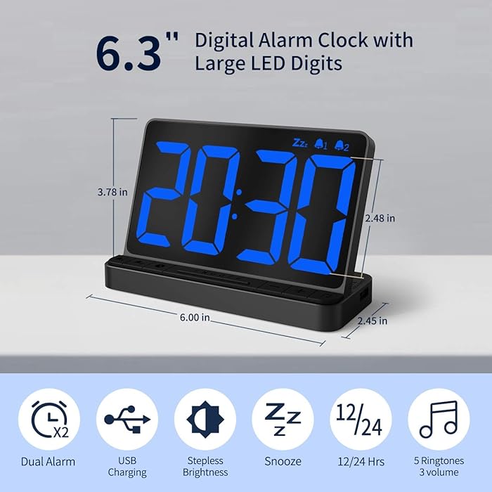 HAPTIME Digital LED Screen Alarm Clock with Dual USB Charging Port Brightness Sensor for Bedroom Table Desk