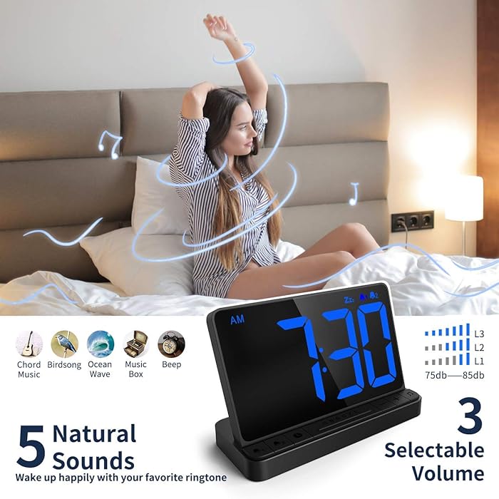 HAPTIME Digital LED Screen Alarm Clock with Dual USB Charging Port Brightness Sensor for Bedroom Table Desk