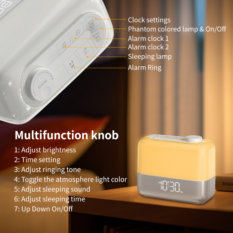 RGB Gradual sunrise Simulation alarm clock wake up light smart table clocks Adjustable Brightness Alarm Clock