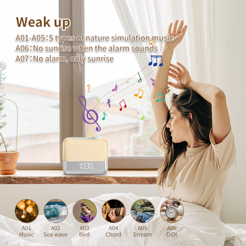 RGB Gradual sunrise Simulation alarm clock wake up light smart table clocks Adjustable Brightness Alarm Clock