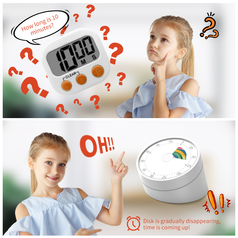 Desk Timer Kids Time Management Tools Visual Timer for Kids Durable Mechanical Clock Backing 60-Minute Visual Timer