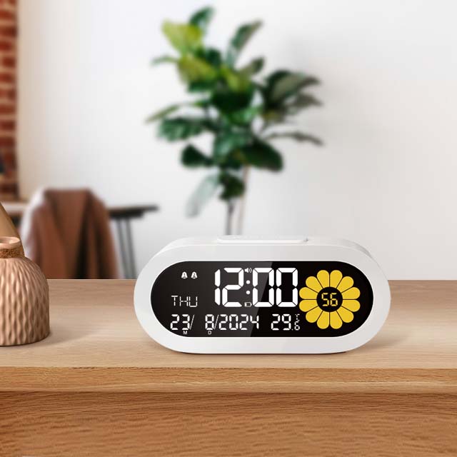 Fashion digital alarm clock VA screen dual alarm time/date/temperature display 12/24 hour format alarm clock for kids