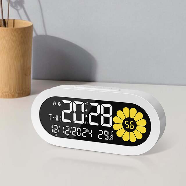 Fashion digital alarm clock VA screen dual alarm time/date/temperature display 12/24 hour format alarm clock for kids